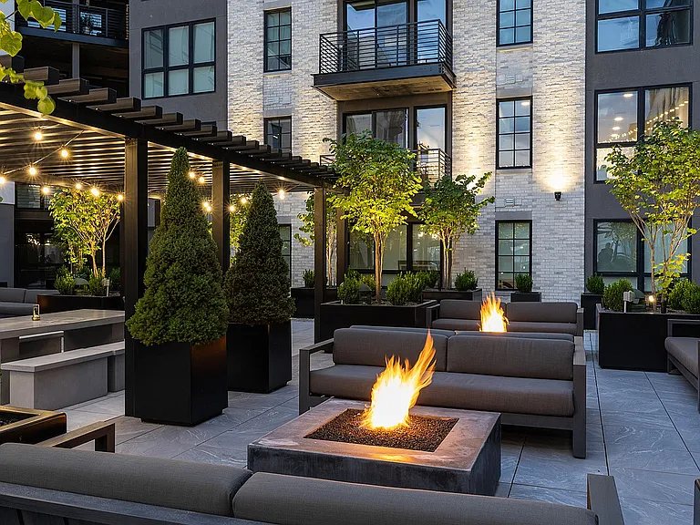Fire lounge seating area with city views