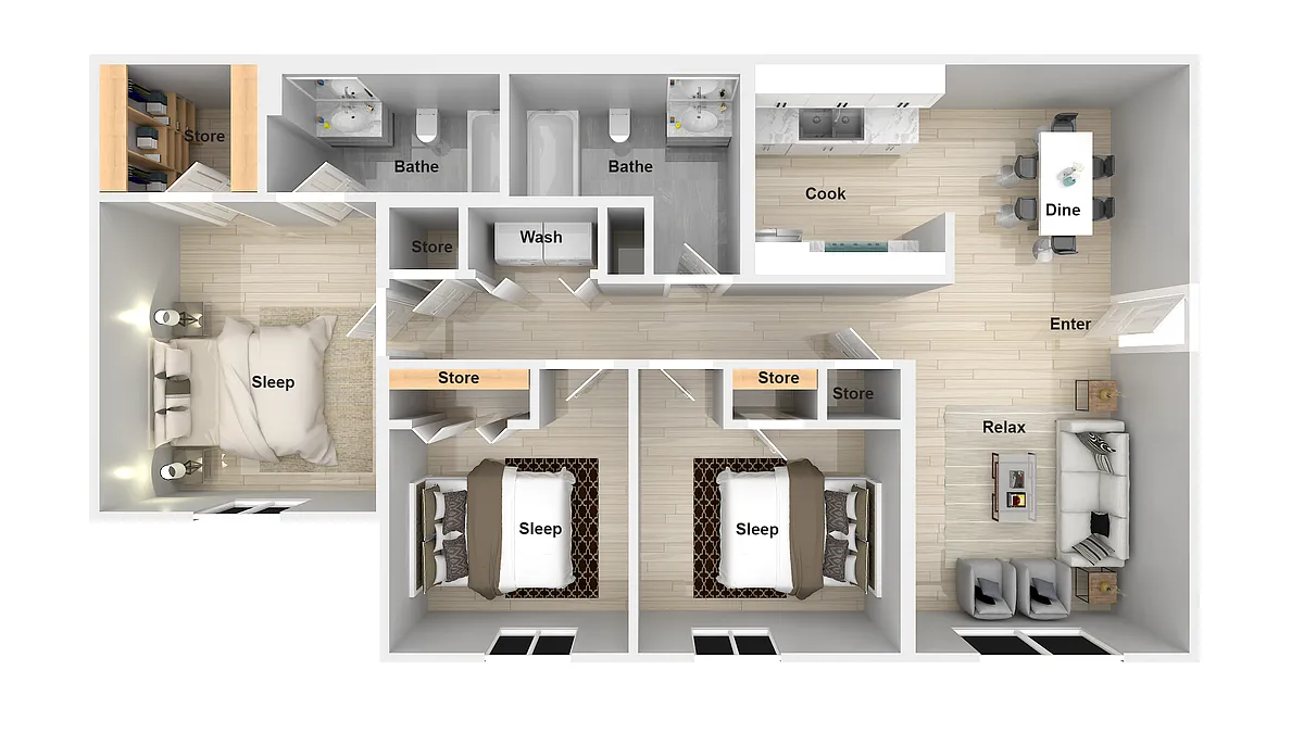 Floor plan 3 Bedroom 2 Bathroom