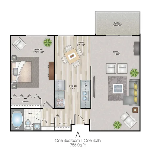 Floor plan 1 Bedroom A