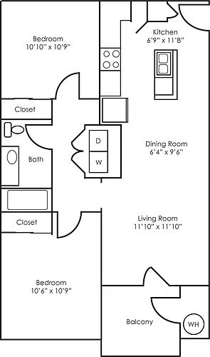 Floor plan 2x1 - 828 sqft - B1