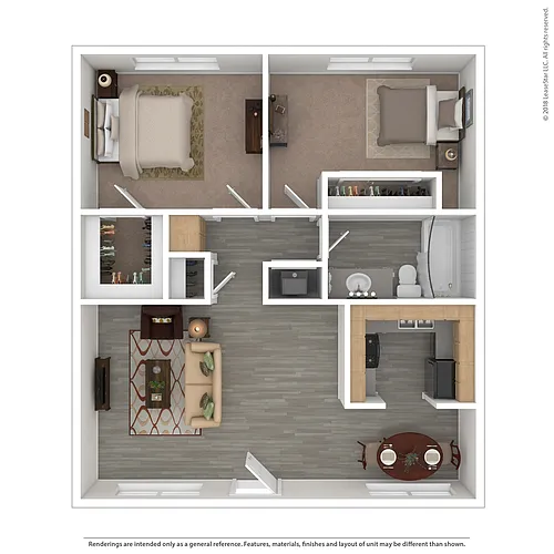 Floor plan Two Bedroom, One Bath East - Renovated