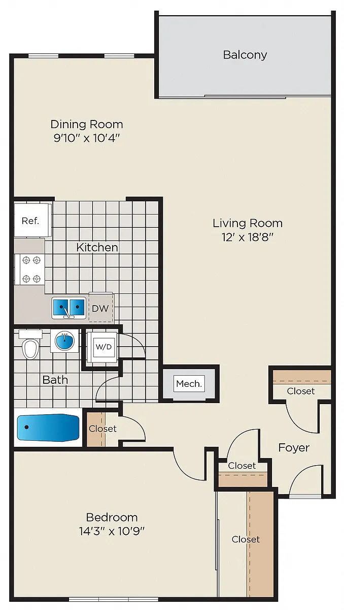 Floor plan 1 Bedroom - Upgraded
