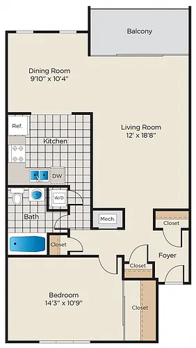 Floor plan 1 Bedroom - Upgraded