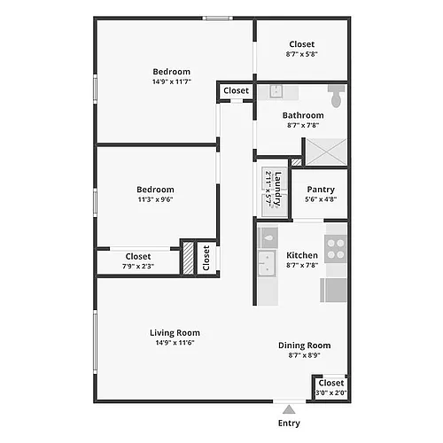 Floor plan 2 Bed 1 Bath