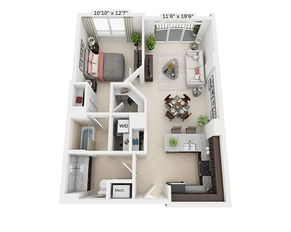 Floor plan One Bedroom A1B