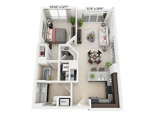 Floor plan One Bedroom A1B