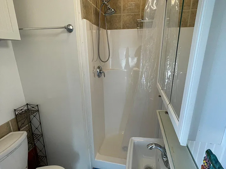 Bathroom 2 with 36" shower, massaging shower head and wand, and the worlds "most adorable Lil sink."