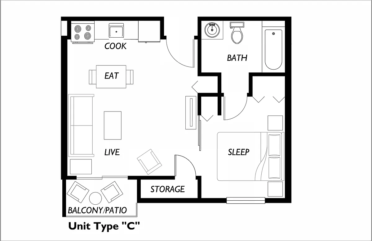 Floor plan Open 1 Bedroom