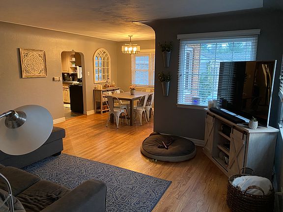 Open living room with dining room