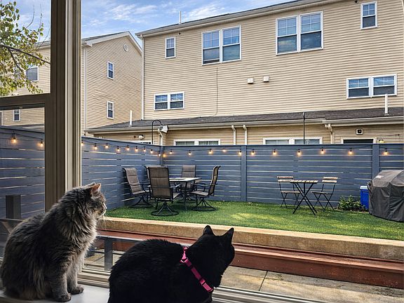 Patio with pet friendly green space