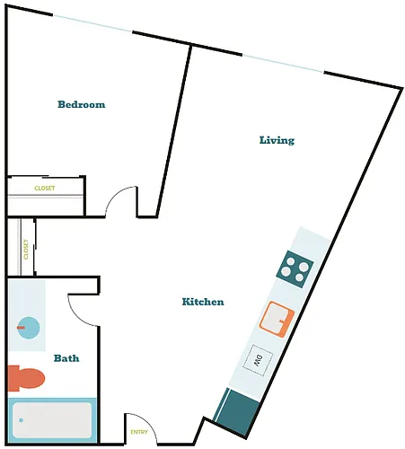 Floor plan 1 Bedroom 1 Bath (1.7)