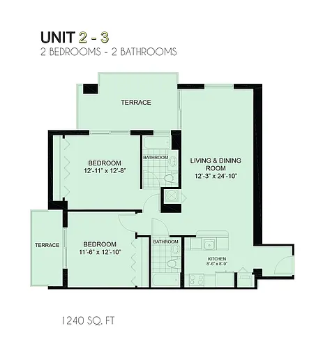 Floor plan 2 Beds - 2 Batsh 1240 sqf