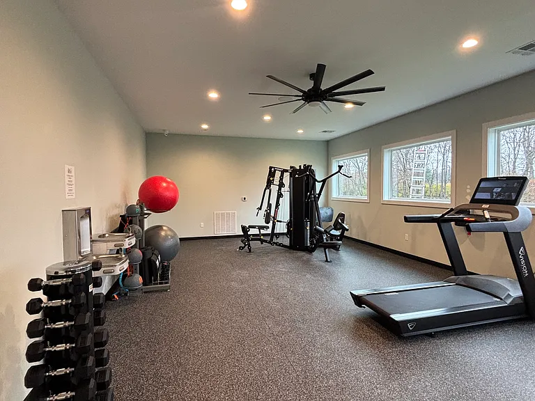 Our fitness center has free weights, resistance bands, exercise mats, water fountains, sanitation station etc!