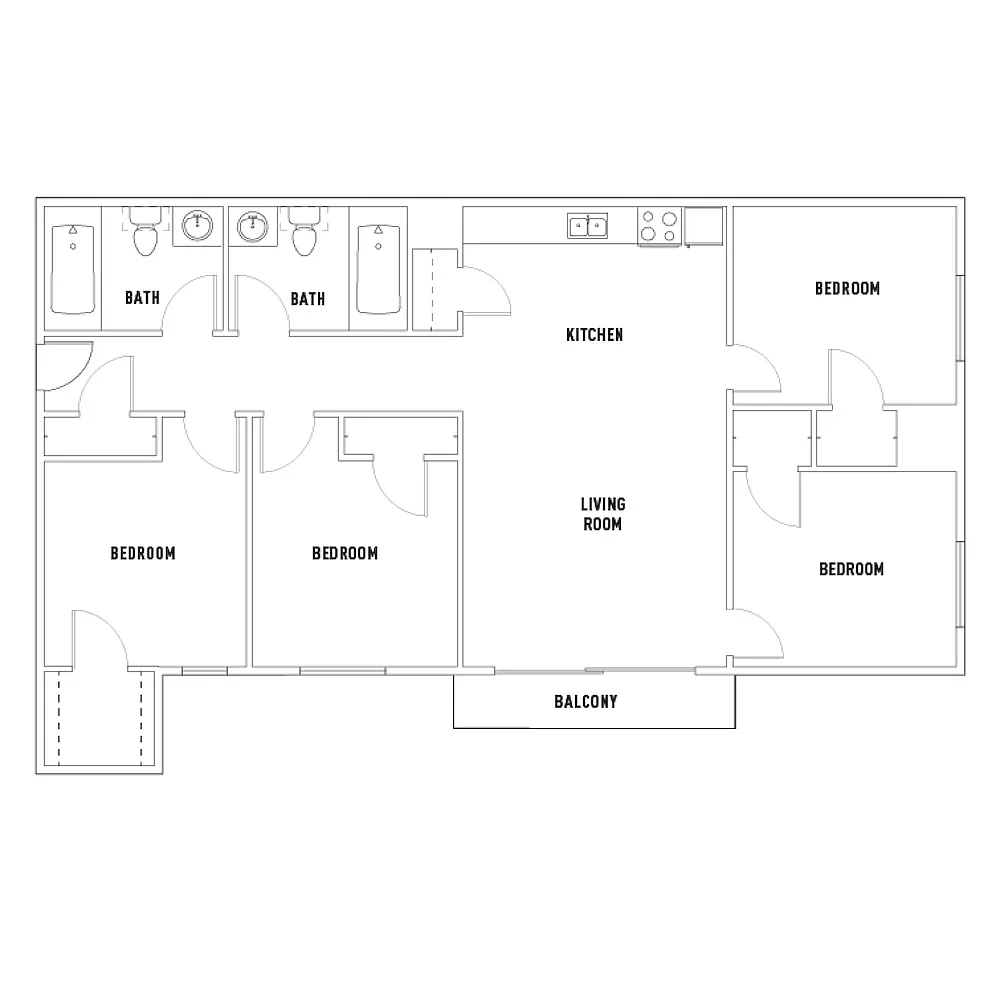 Floor plan 200 Stanton Ave - 4 Bed - 2 Bath - A - Furnished