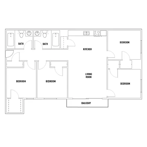 Floor plan 200 Stanton Ave - 4 Bed - 2 Bath - A - Furnished