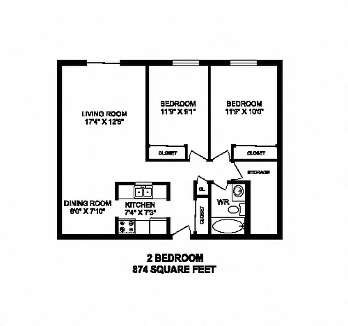 Floor plan 2 Bed 1 Bath A