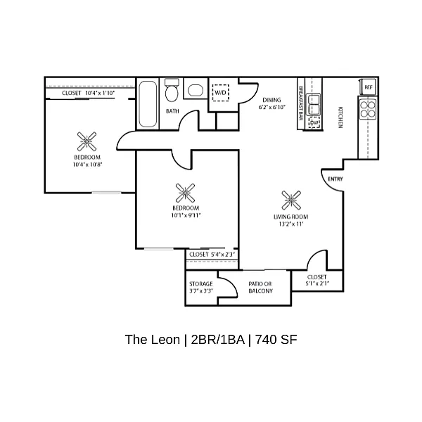 Floor plan 2 Bedroom 1 Bathroom