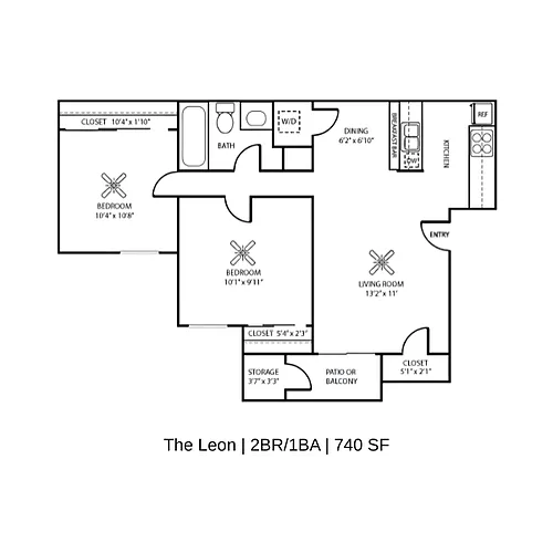 Floor plan 2 Bedroom 1 Bathroom
