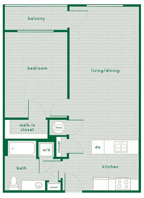 Floor plan 1 Bed 1 Bath - 735 Sq. Ft
