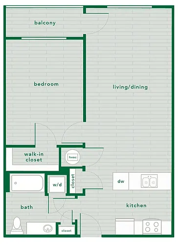 Floor plan 1 Bed 1 Bath - 735 Sq. Ft