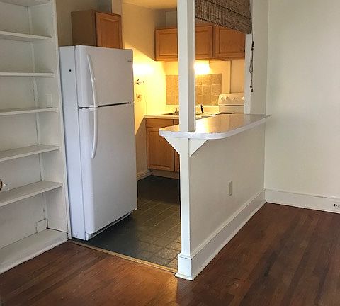 Galley kitchen with eat thru bar