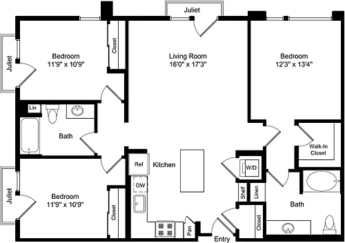 Floor plan Three Bed C1b with Juliet