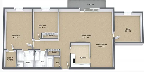 Floor plan Two Bedroom and Den