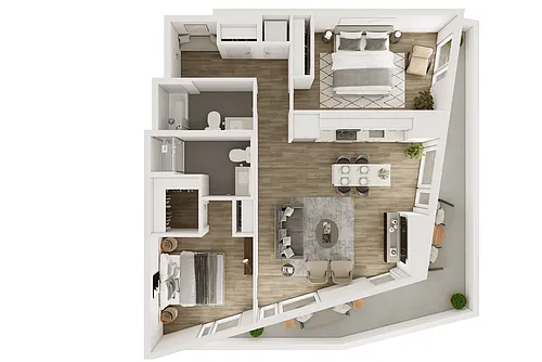 Floor plan B2: 2BR/2BA 989 SF