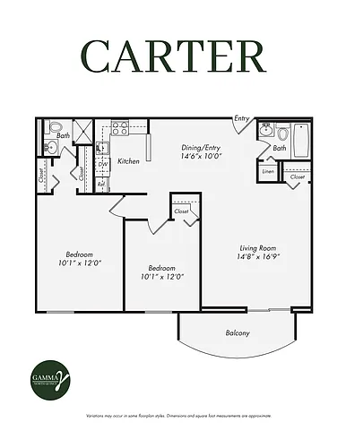 Floor plan Two Bedroom Two Bath Apartment