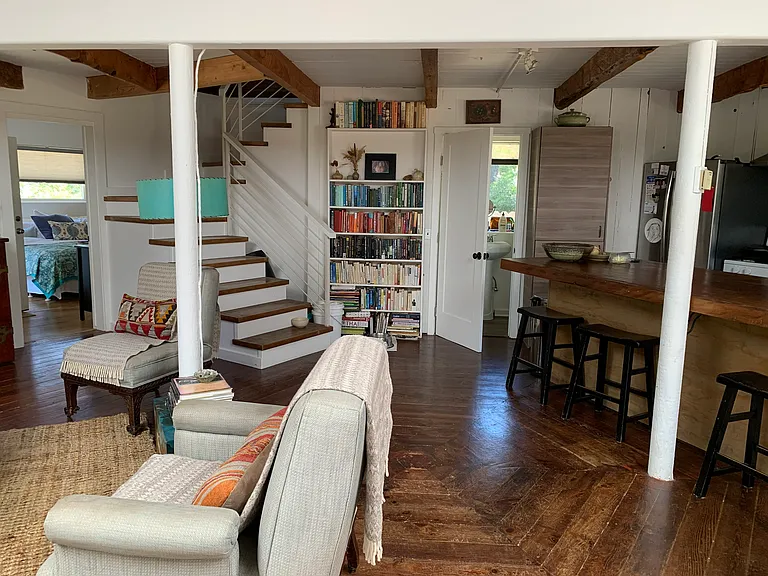 Main living area with small bathroom