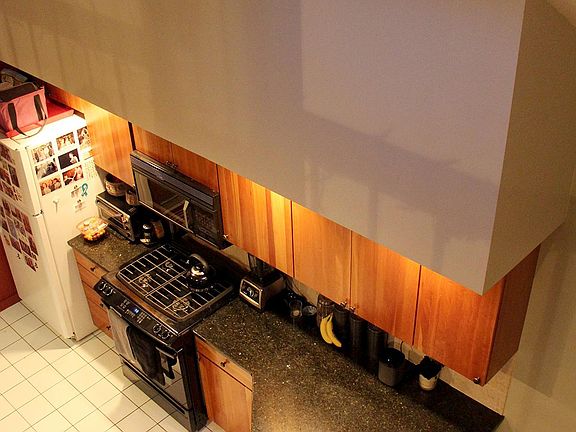 View of kitchen from loft