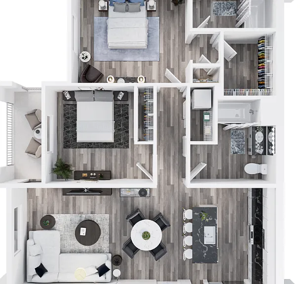 Two Bed Two Bath B Floorplan Diagram