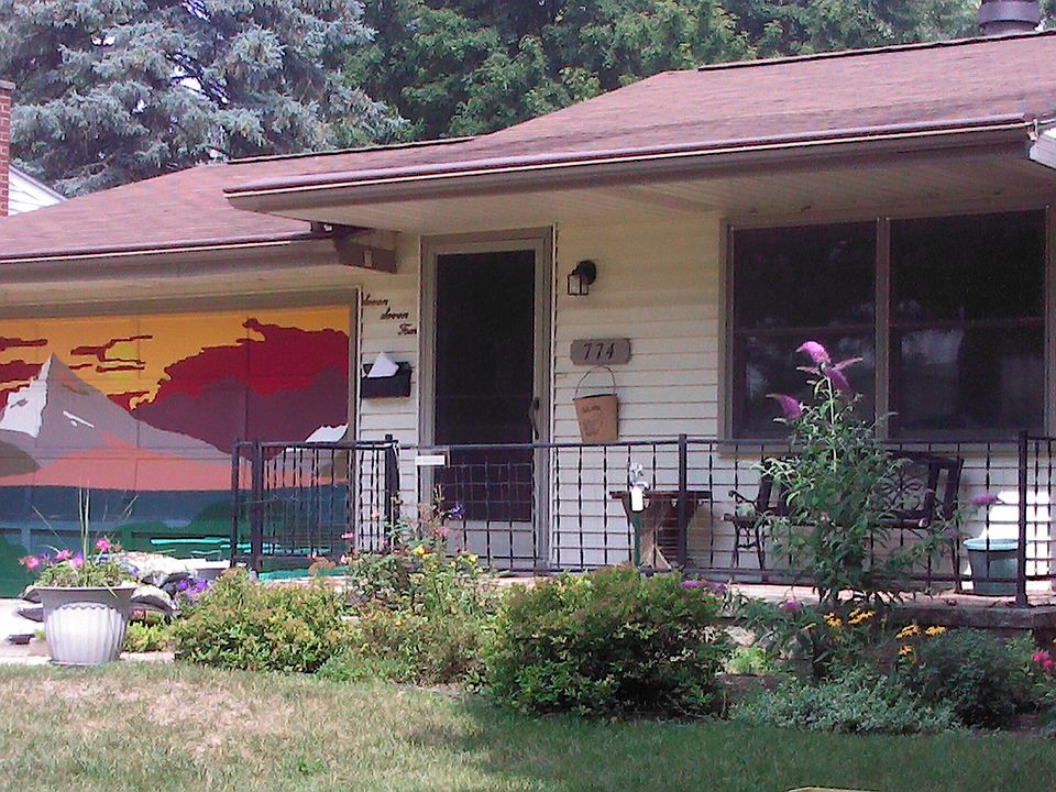 Hand-painted mural on garage