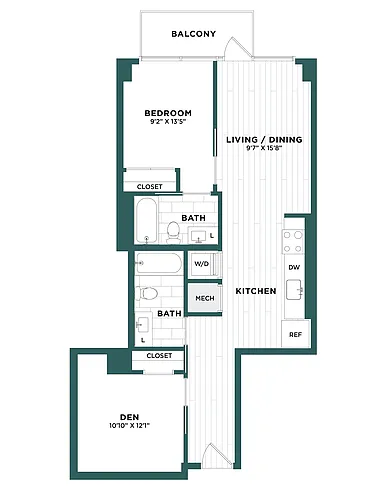 Floor plan 1 Bed/2 Bath Den-F2.1