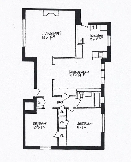 Floor plan 2 Bedroom - 1 Bathroom