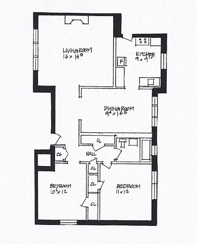 Floor plan 2 Bedroom - 1 Bathroom