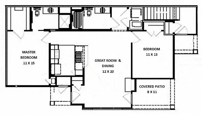 Floor plan 2 Bedroom 2 Bath Barbell 1st Floor