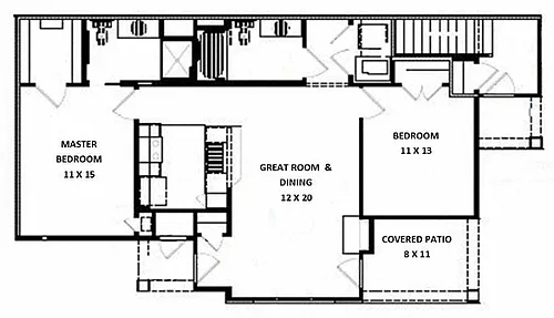 Floor plan 2 Bedroom 2 Bath Barbell 1st Floor