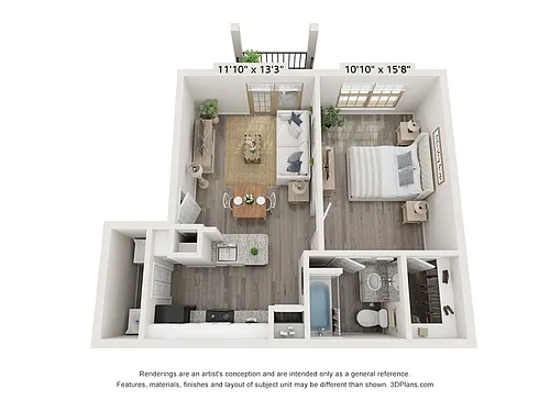 Floor plan 1 Bed, 1 Bath
