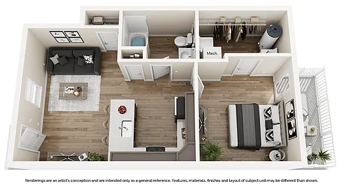 Floor plan 1 Bedroom First Level - 680sf
