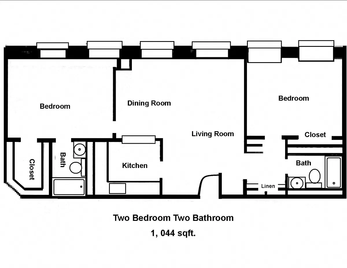 Floor plan Mass Mills II 2BR/2BA