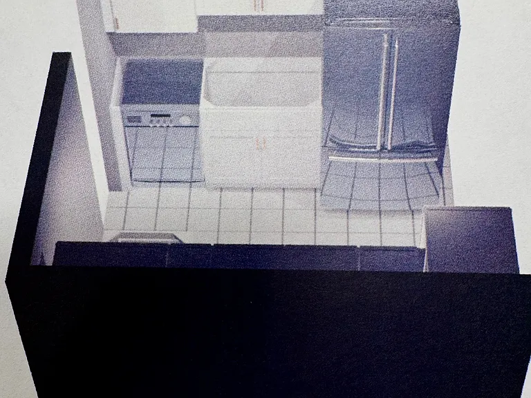 Rendering of Dishwasher, Sink, Refrigerator and cabinets