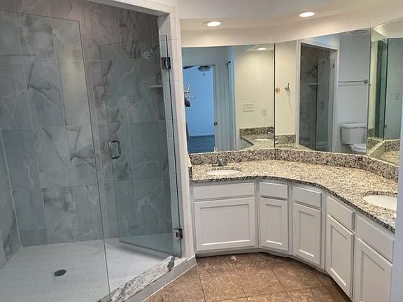 Newly remodeled primary bathroom with double shower