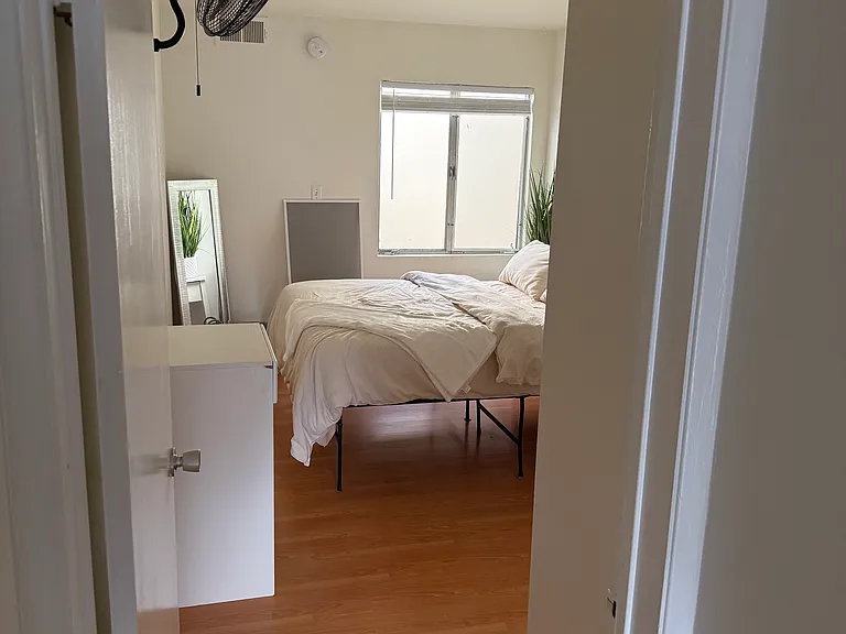 Bedroom with cool fan.
