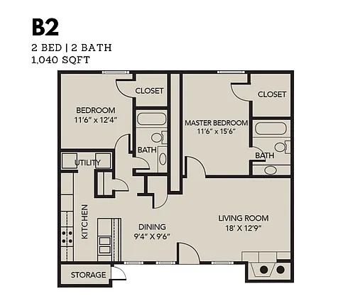 Floor plan 2 Bedroom 2 Bath (B2)