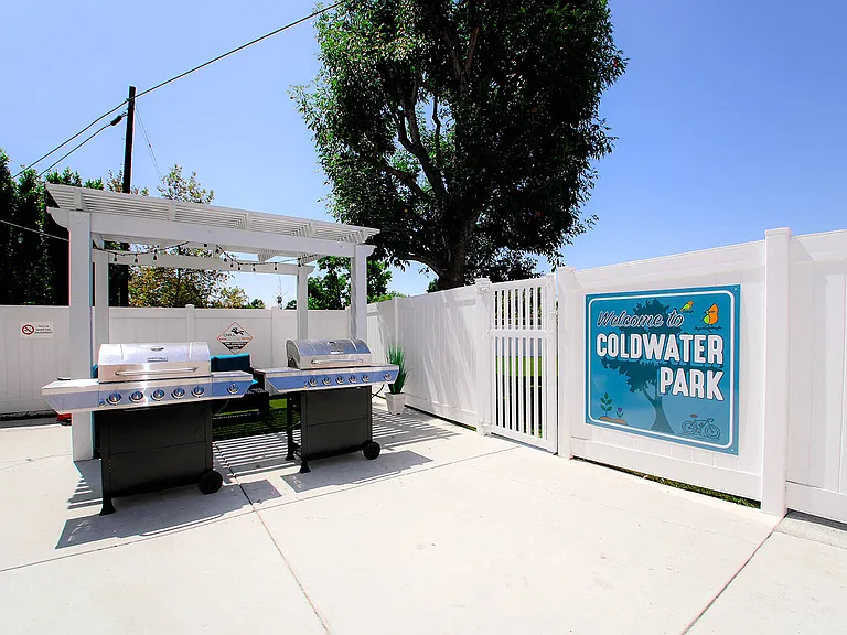 The entry to our private community park with barbecues and seating area.