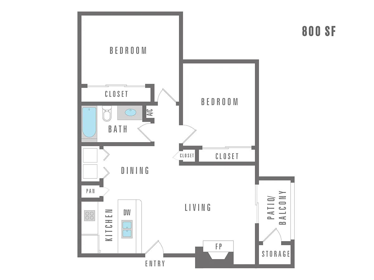 Floor plan 2 Bedroom 1 Bath