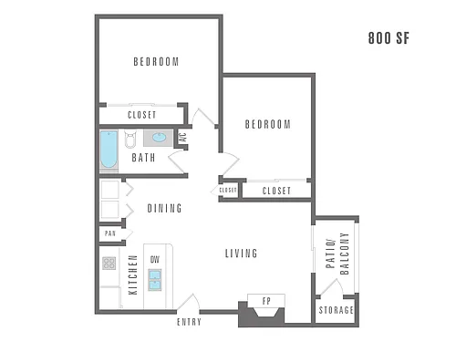 Floor plan 2 Bedroom 1 Bath