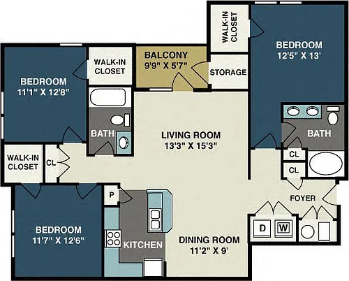 Floor plan Three Bedroom Two Bath