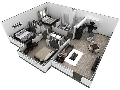 Floor plan 3-2 BR Retreat Courtyard